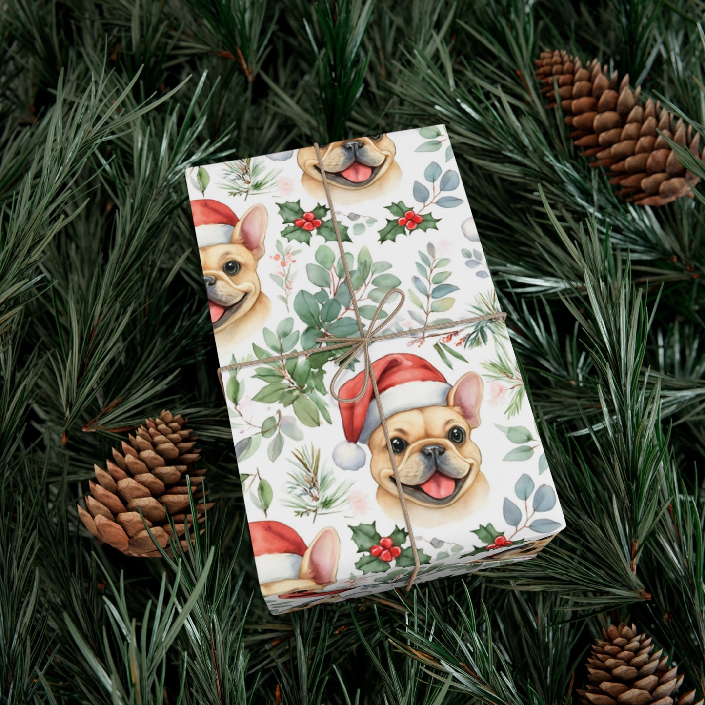 Cute Tan French Bulldog Christmas Gift Wrap