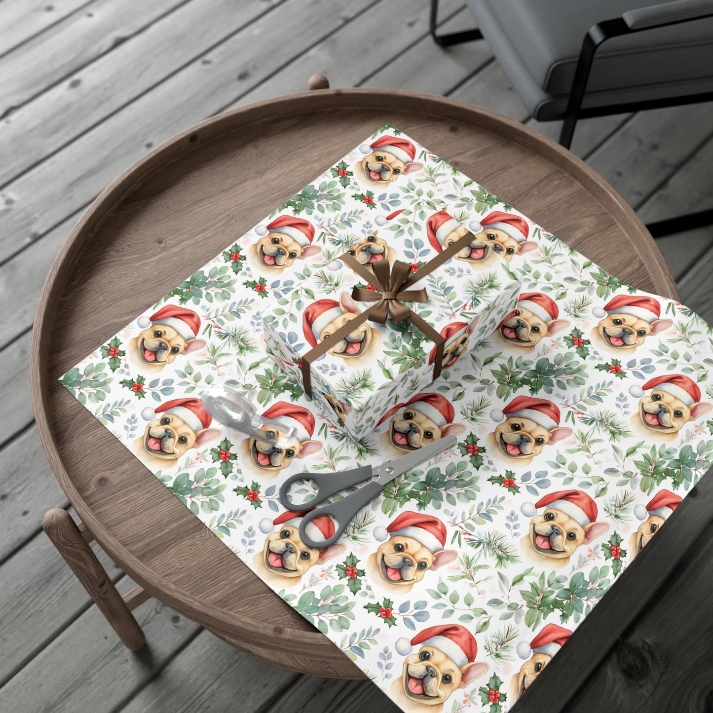 Cute Tan French Bulldog Christmas Gift Wrap