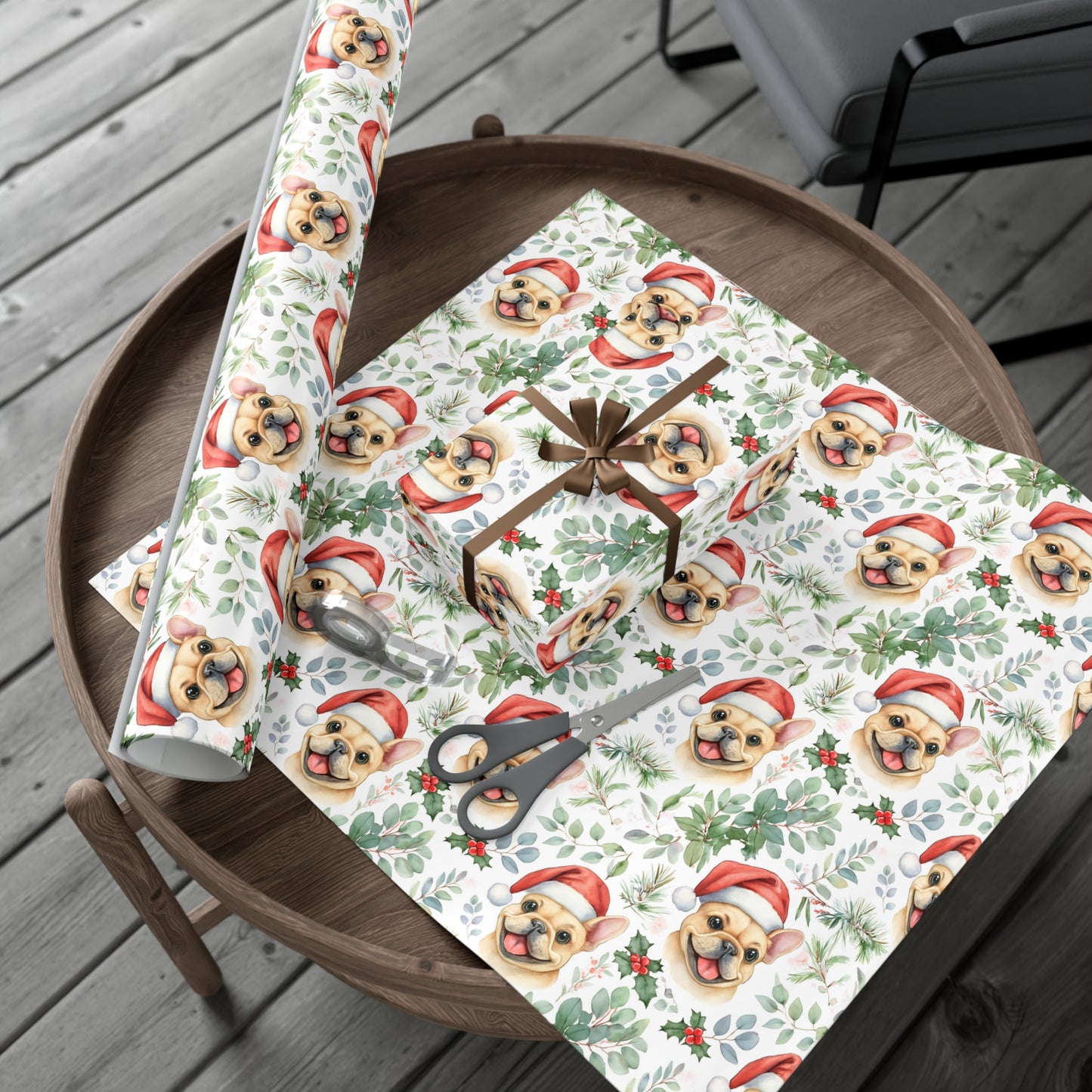 Cute Tan French Bulldog Christmas Gift Wrap