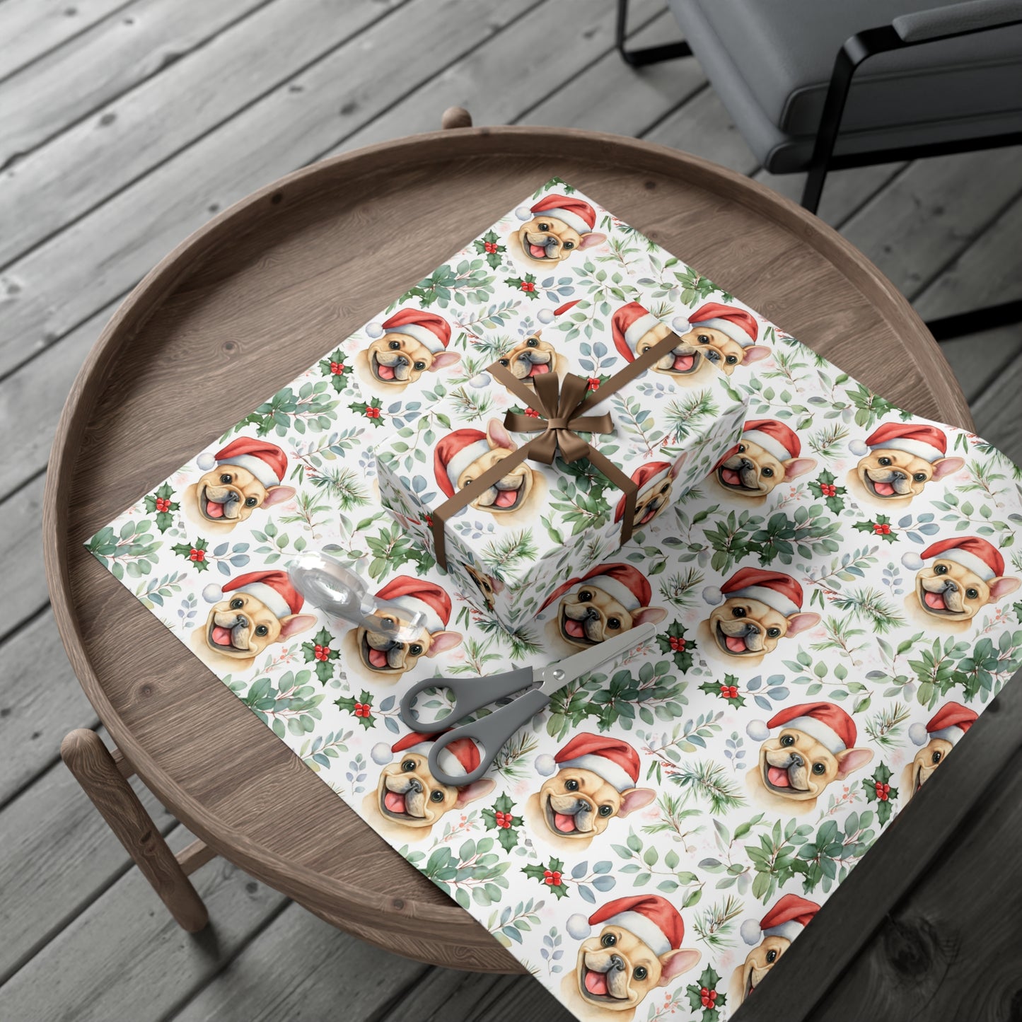 Cute Tan French Bulldog Christmas Gift Wrap