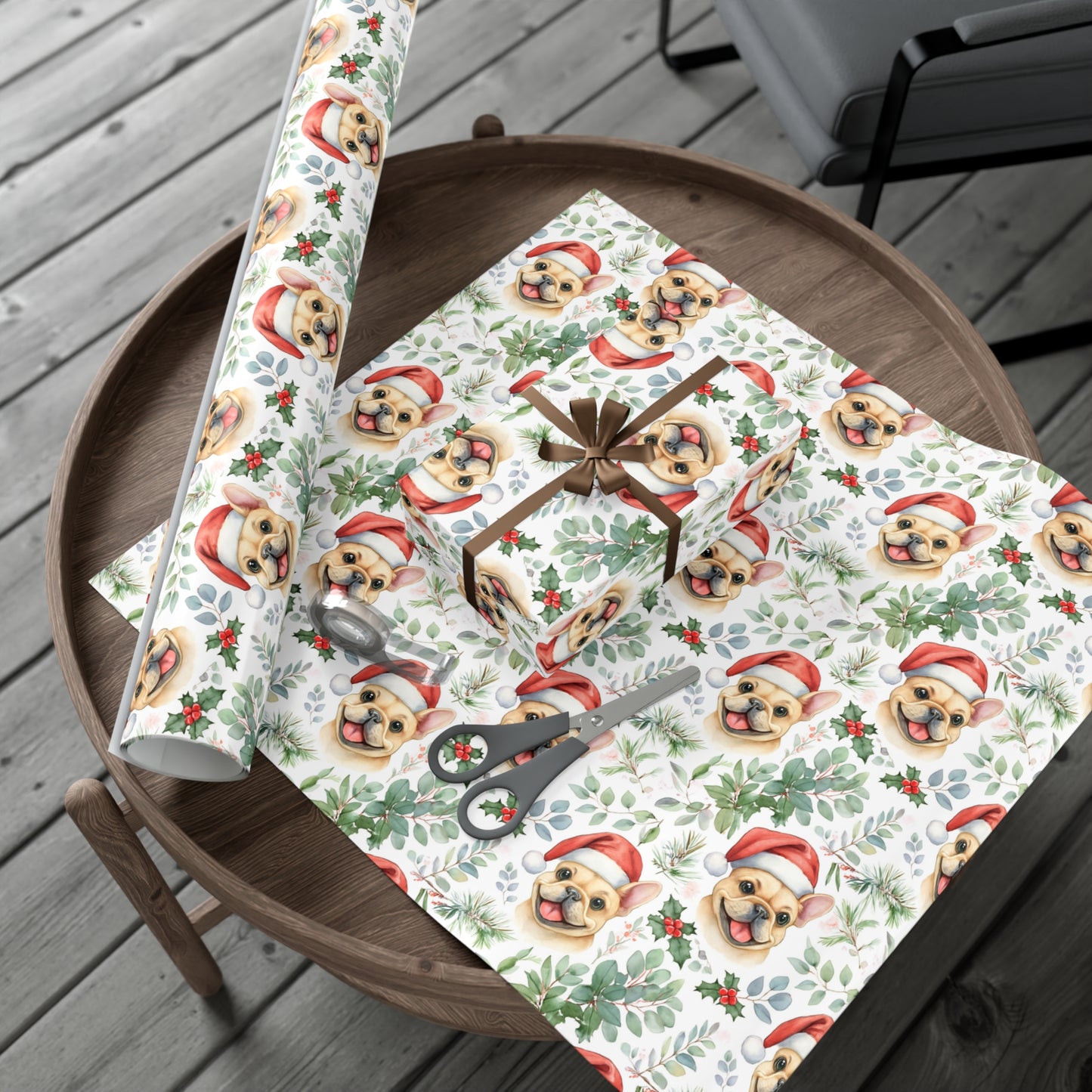 Cute Tan French Bulldog Christmas Gift Wrap