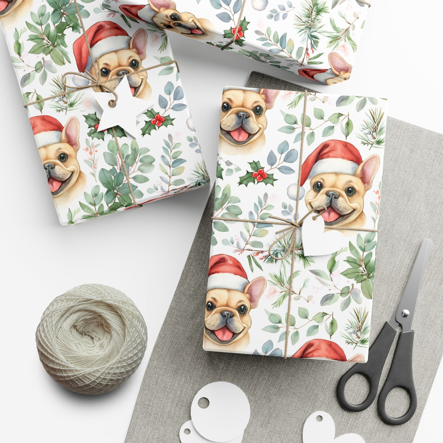 Cute Tan French Bulldog Christmas Gift Wrap
