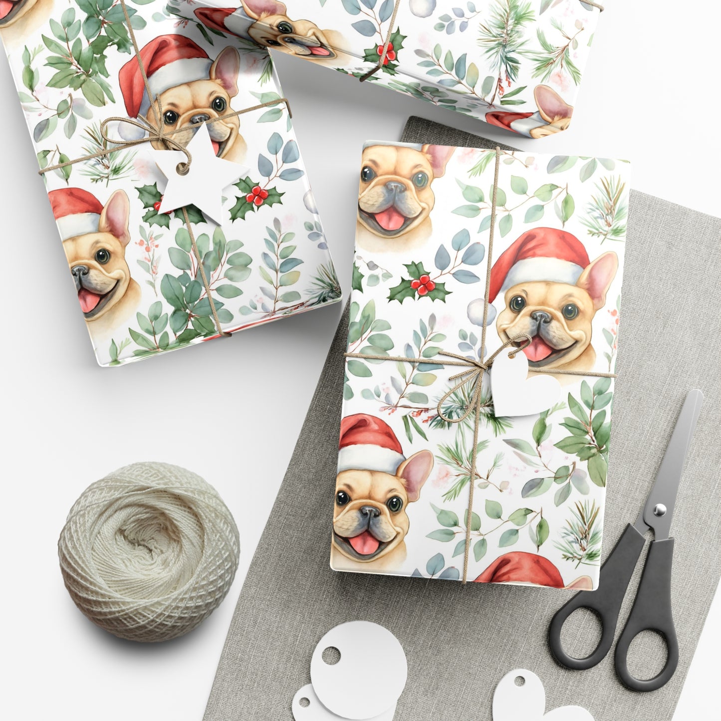Cute Tan French Bulldog Christmas Gift Wrap
