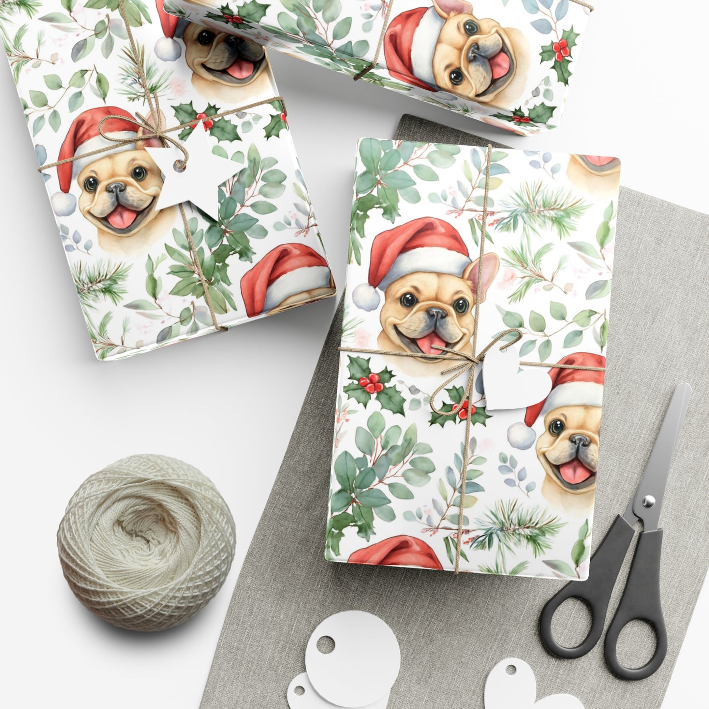 Cute Tan French Bulldog Christmas Gift Wrap