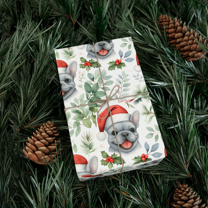 Frenchie Christmas Wrapping Paper- Grey Dog