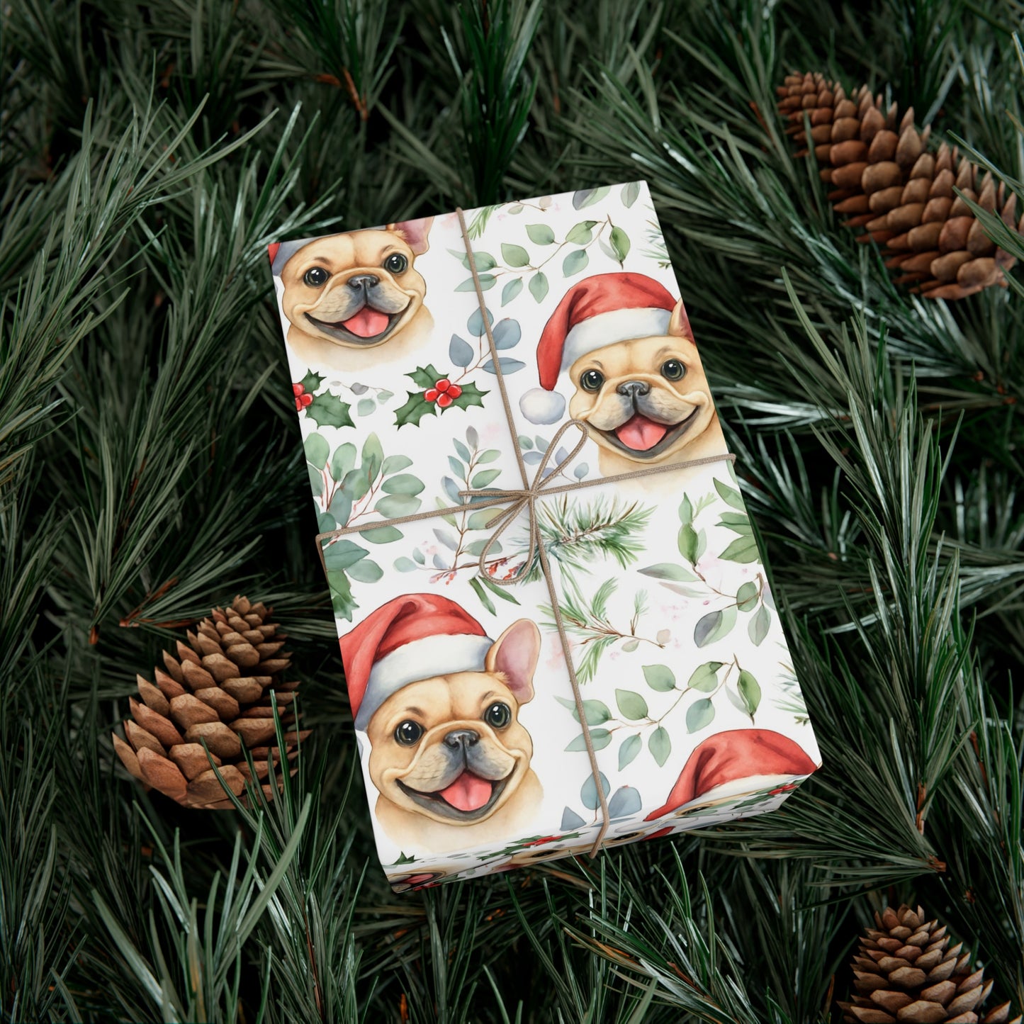 Cute Tan French Bulldog Christmas Gift Wrap