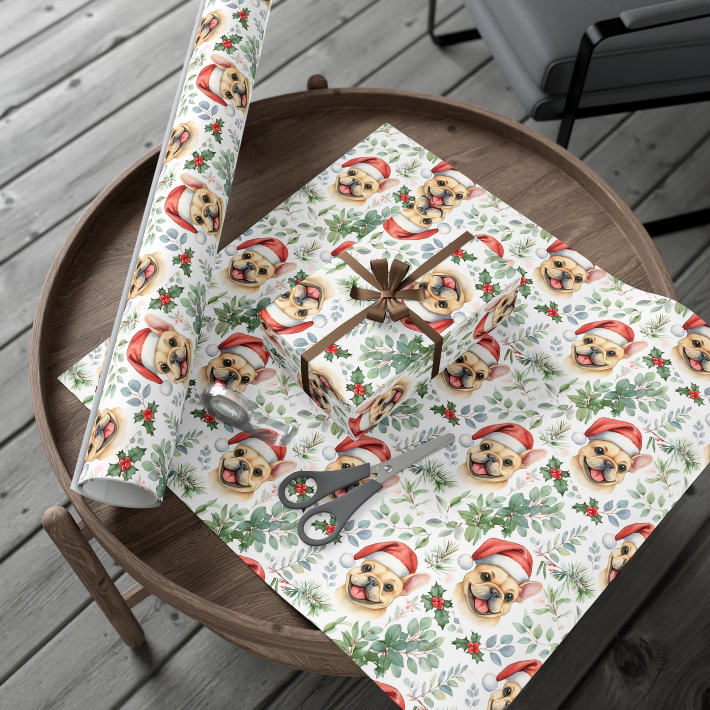 Cute Tan French Bulldog Christmas Gift Wrap