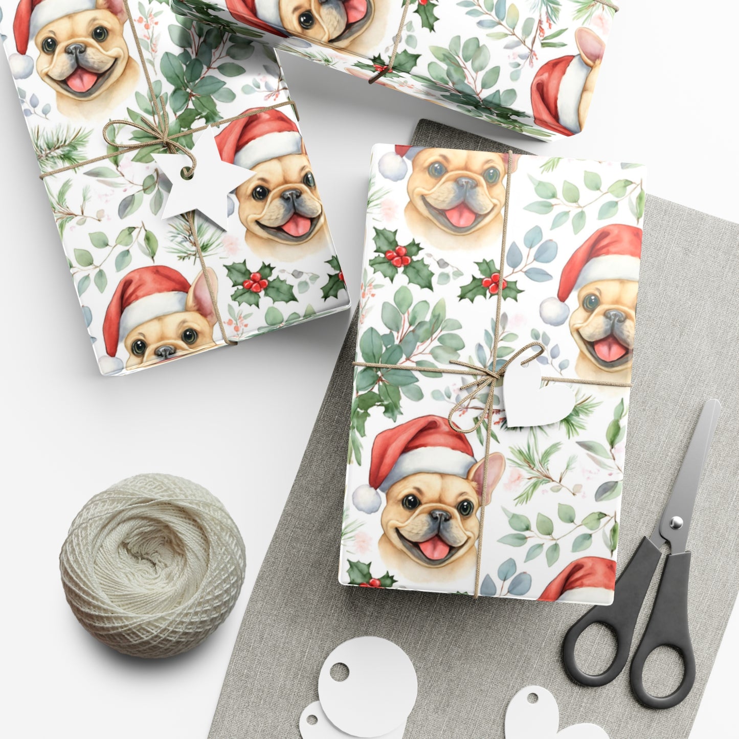 Cute Tan French Bulldog Christmas Gift Wrap