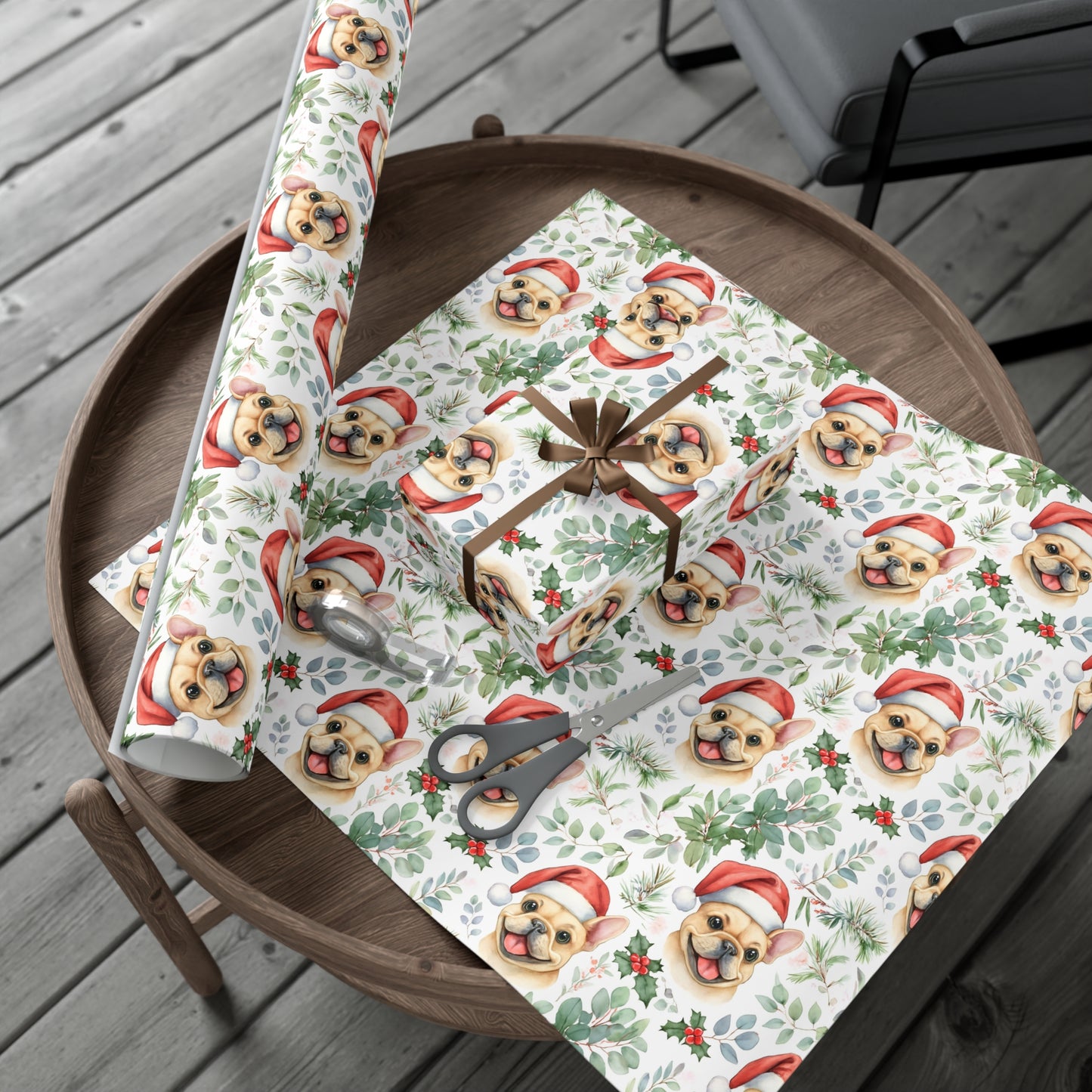 Cute Tan French Bulldog Christmas Gift Wrap