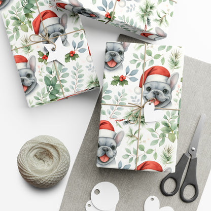 Frenchie Christmas Wrapping Paper- Grey Dog