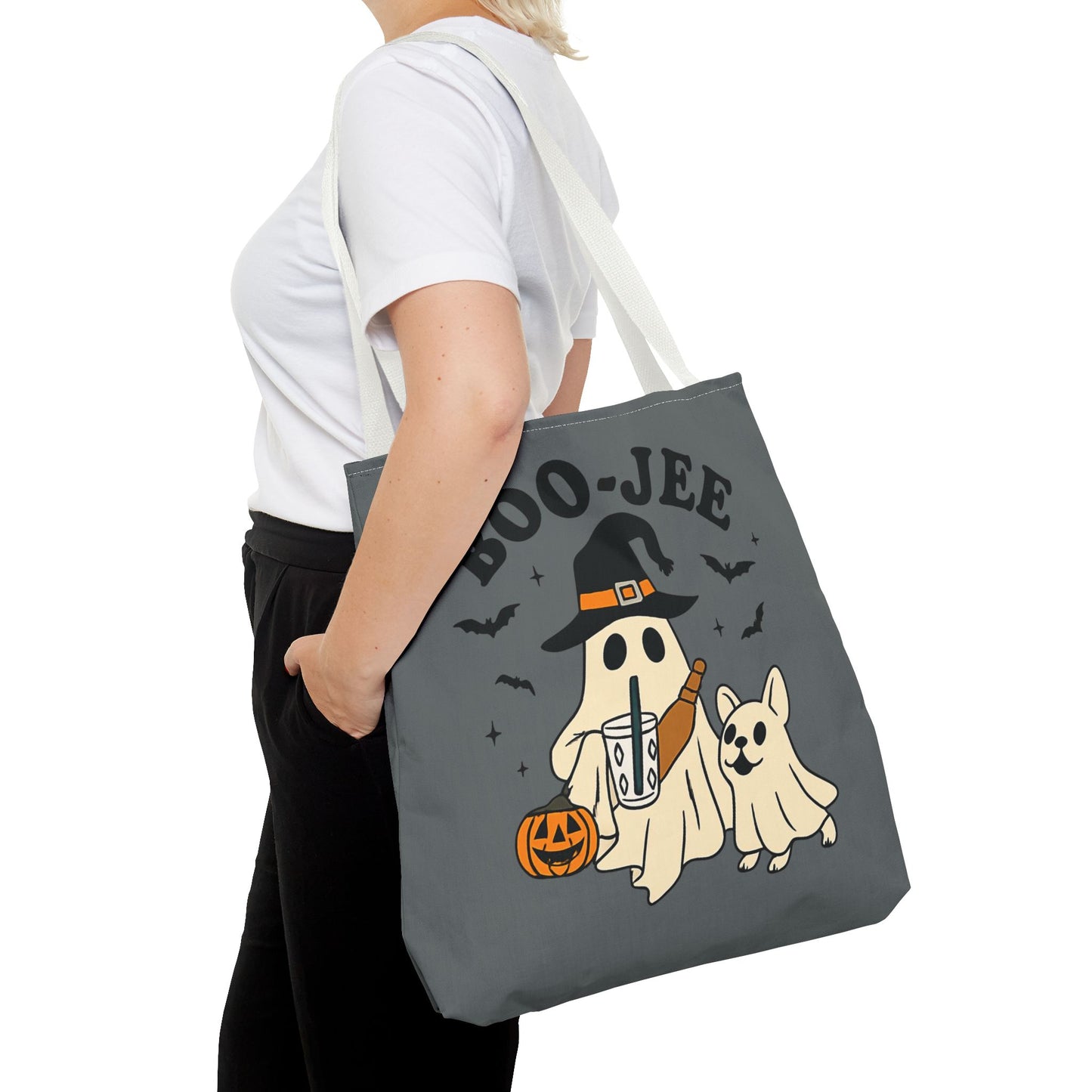 Boo-Jee Ghost Tote Bag, Halloween Shopping Bag, Cute Spooky Purse, Trick or Treat Tote, Fall Festival Accessory