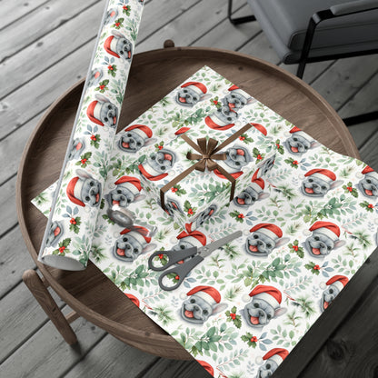 Frenchie Christmas Wrapping Paper- Grey Dog