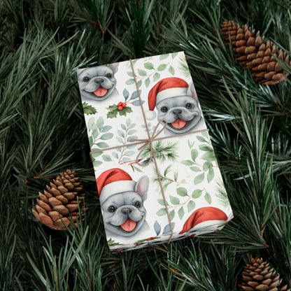 Frenchie Christmas Wrapping Paper- Grey Dog