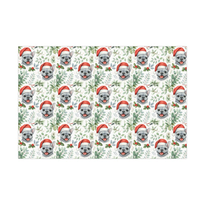 Frenchie Christmas Wrapping Paper- Grey Dog