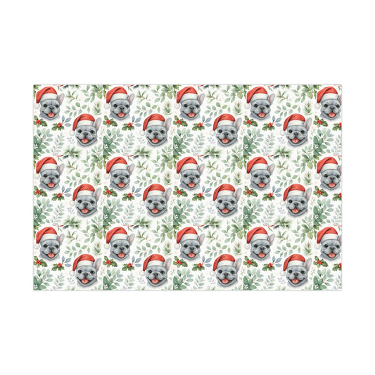 Frenchie Christmas Wrapping Paper- Grey Dog