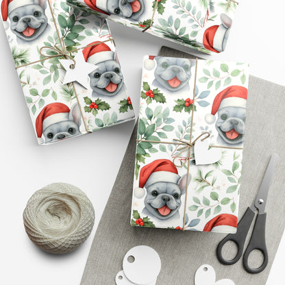 Frenchie Christmas Wrapping Paper- Grey Dog