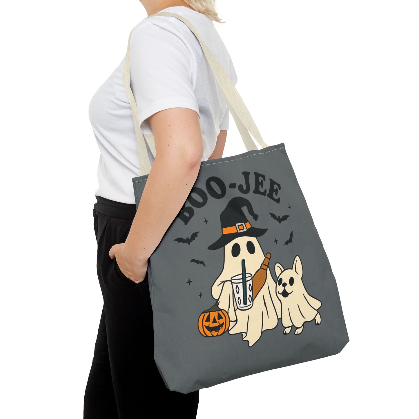 Boo-Jee Ghost Tote Bag, Halloween Shopping Bag, Cute Spooky Purse, Trick or Treat Tote, Fall Festival Accessory