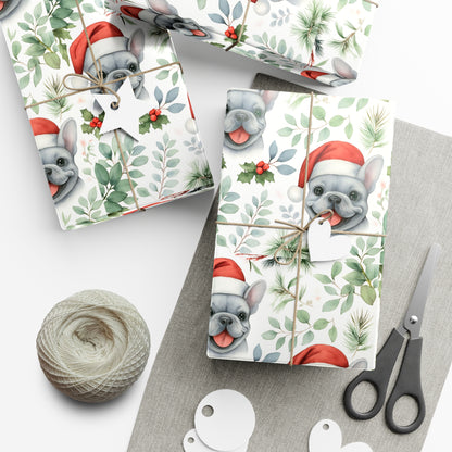 Frenchie Christmas Wrapping Paper- Grey Dog