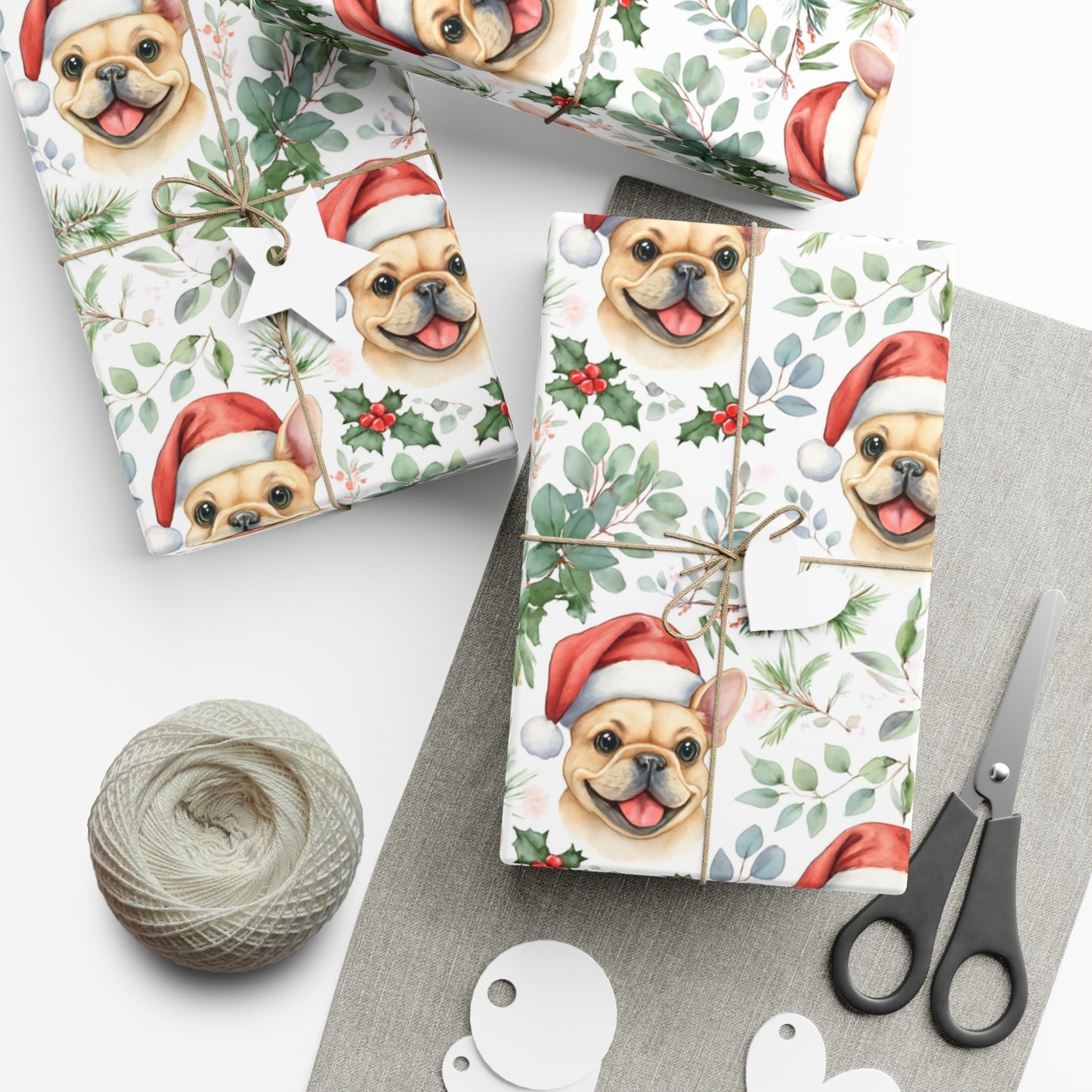 Cute Tan French Bulldog Christmas Gift Wrap