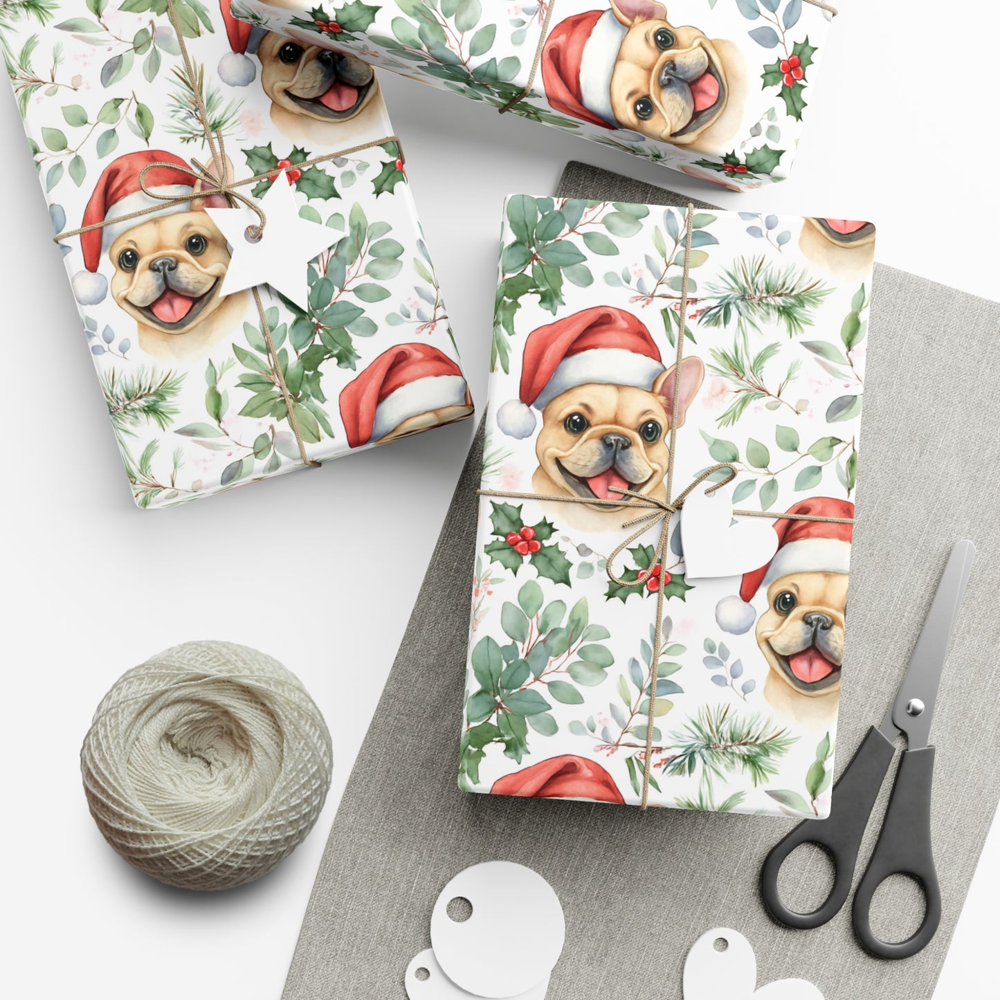 Cute Tan French Bulldog Christmas Gift Wrap