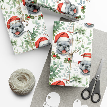 Frenchie Christmas Wrapping Paper- Grey Dog