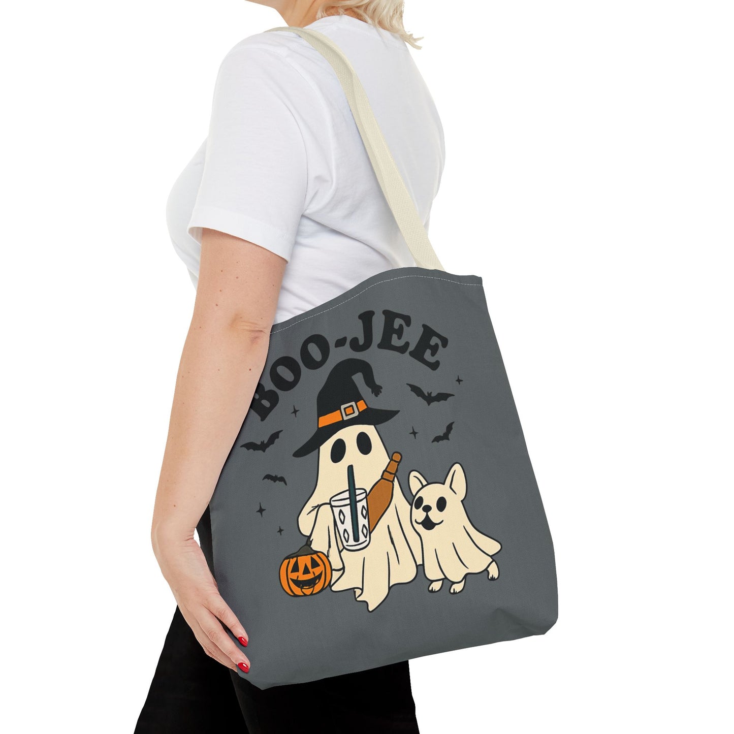 Boo-Jee Ghost Tote Bag, Halloween Shopping Bag, Cute Spooky Purse, Trick or Treat Tote, Fall Festival Accessory